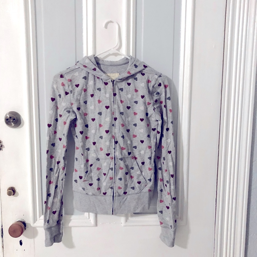 Aeropostale hearts print gray long sleeve hoodie size extra small